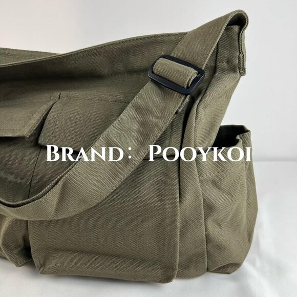 Canvas Messenger Bag Large Crossbody Bag with Multiple Pockets Canvas Shoulder T - Picture 7 of 7